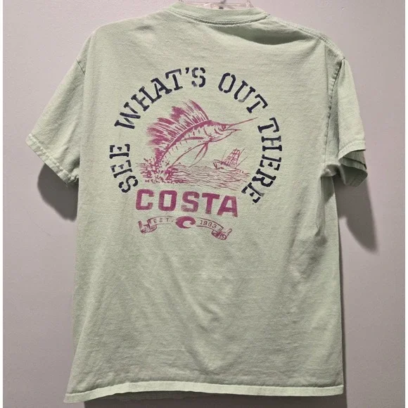 Costa Shirt Mens Or Women Medium Green Short Sleeve Graphic Fish Logo Crewneck - Picture 7 of 8